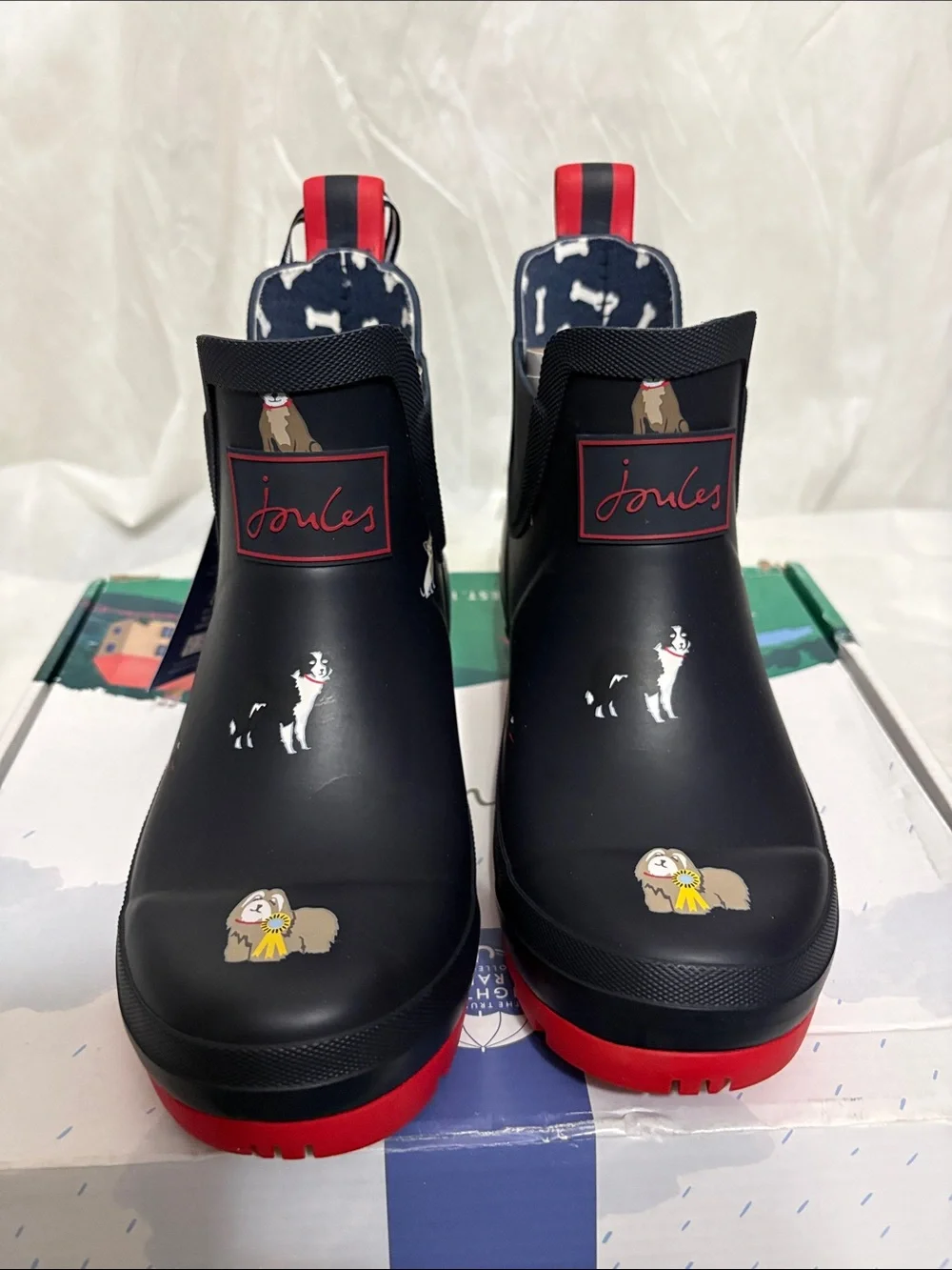 Joules Navy & Red Rain Boots size US 5 NWT